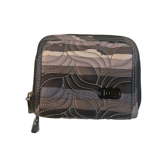 Lug Splits Small Compact RFID Nylon Wallet Organizer Brown/Black Zipper Closure - Picture 1 of 8